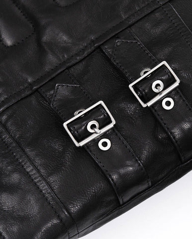 Black Quilted Genuine Leather Moto Biker Jacket with Belt