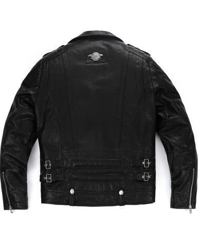 Black Quilted Genuine Leather Moto Biker Jacket with Belt