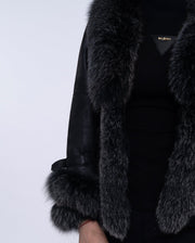 Womens Black Fox Fur Suede Jacket with Rabbit Fur Lining