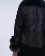 Womens Black Fox Fur Suede Jacket with Rabbit Fur Lining