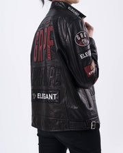 Black Embroidery Full Patched Genuine Leather Cafe Racer Jacket