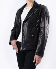 Black Quilted Genuine Leather Moto Biker Jacket with Belt