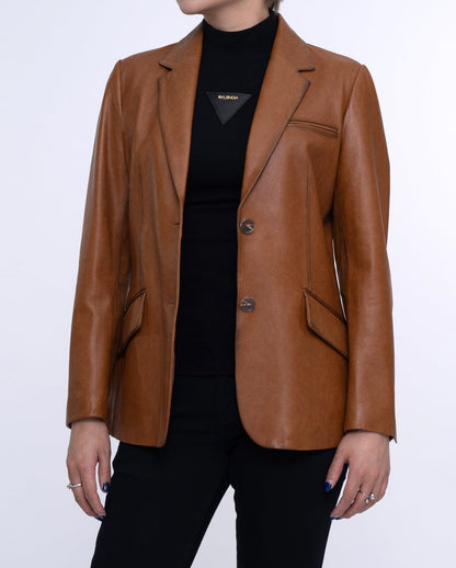 Woman's Brown Distressed Vintage Leather Blazer