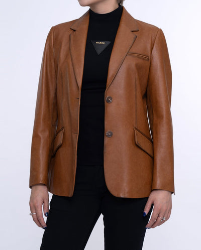 Woman's Brown Distressed Vintage Leather Blazer