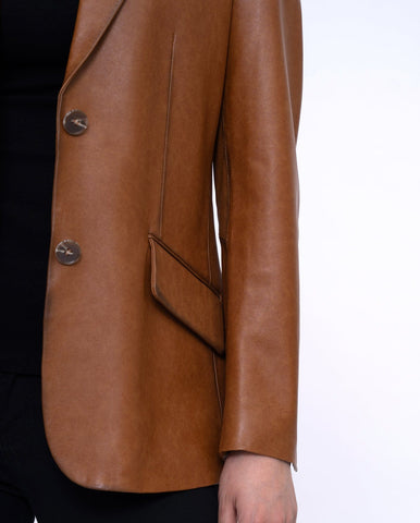 Woman's Brown Distressed Vintage Leather Blazer