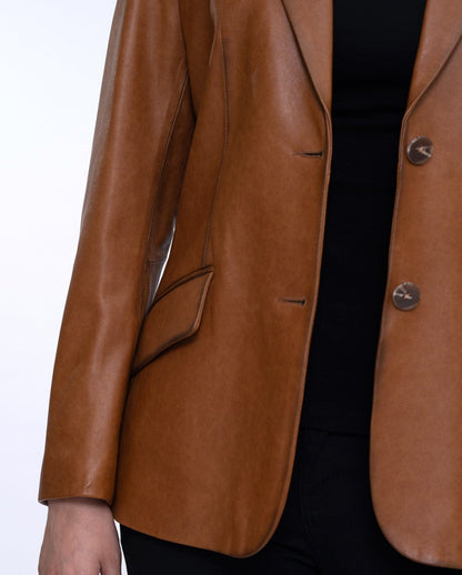 Woman's Brown Distressed Vintage Leather Blazer