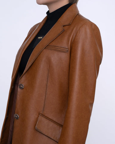 Woman's Brown Distressed Vintage Leather Blazer
