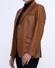 Woman's Brown Distressed Vintage Leather Blazer