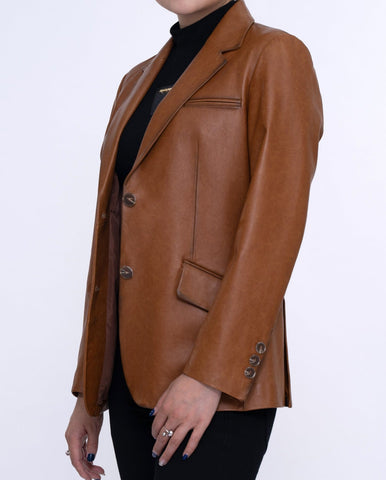 Woman's Brown Distressed Vintage Leather Blazer