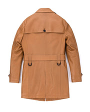 Brown Embossment Logo Genuine Leather Long Trench Coat