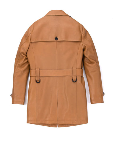 Brown Embossment Logo Genuine Leather Long Trench Coat