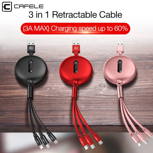 Cafele Retractable 3 in 1 USB Cable Micro Type C USB Cable lbcase