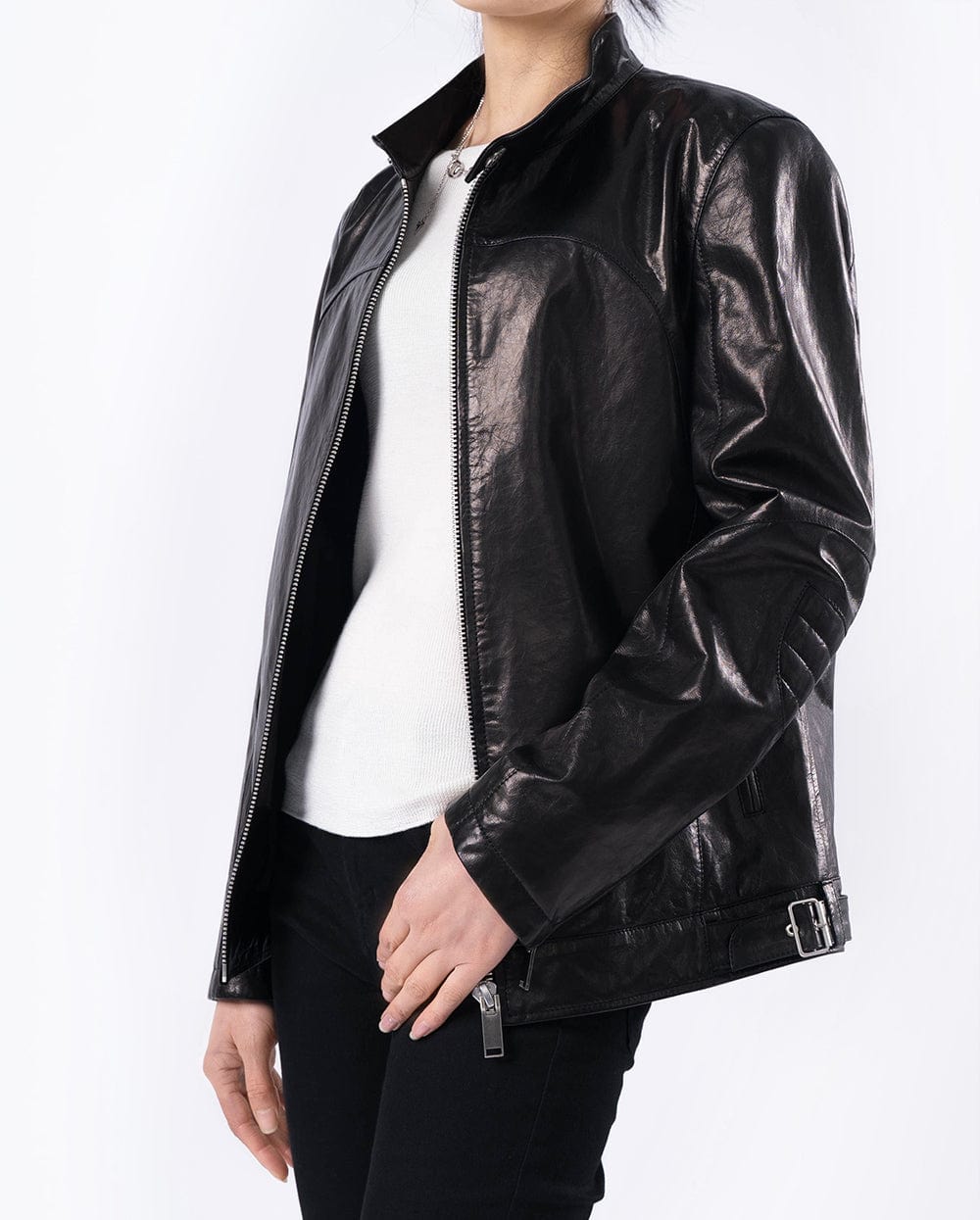 Classic Black Goatskin Leather Cafe Racer Jacket