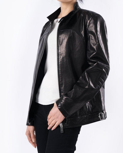 Classic Black Goatskin Leather Cafe Racer Jacket