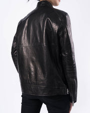 Classic Black Goatskin Leather Cafe Racer Jacket