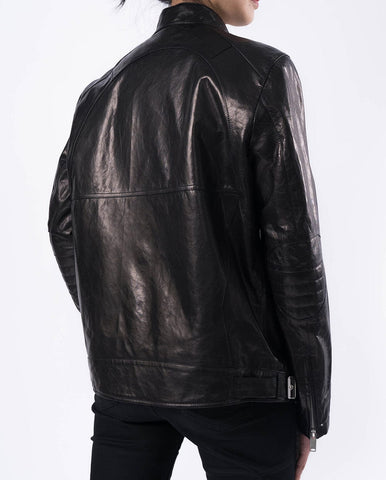 Classic Black Goatskin Leather Cafe Racer Jacket