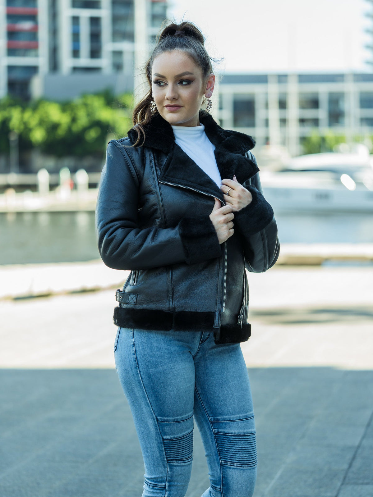 June Black Sheepskin Jacket