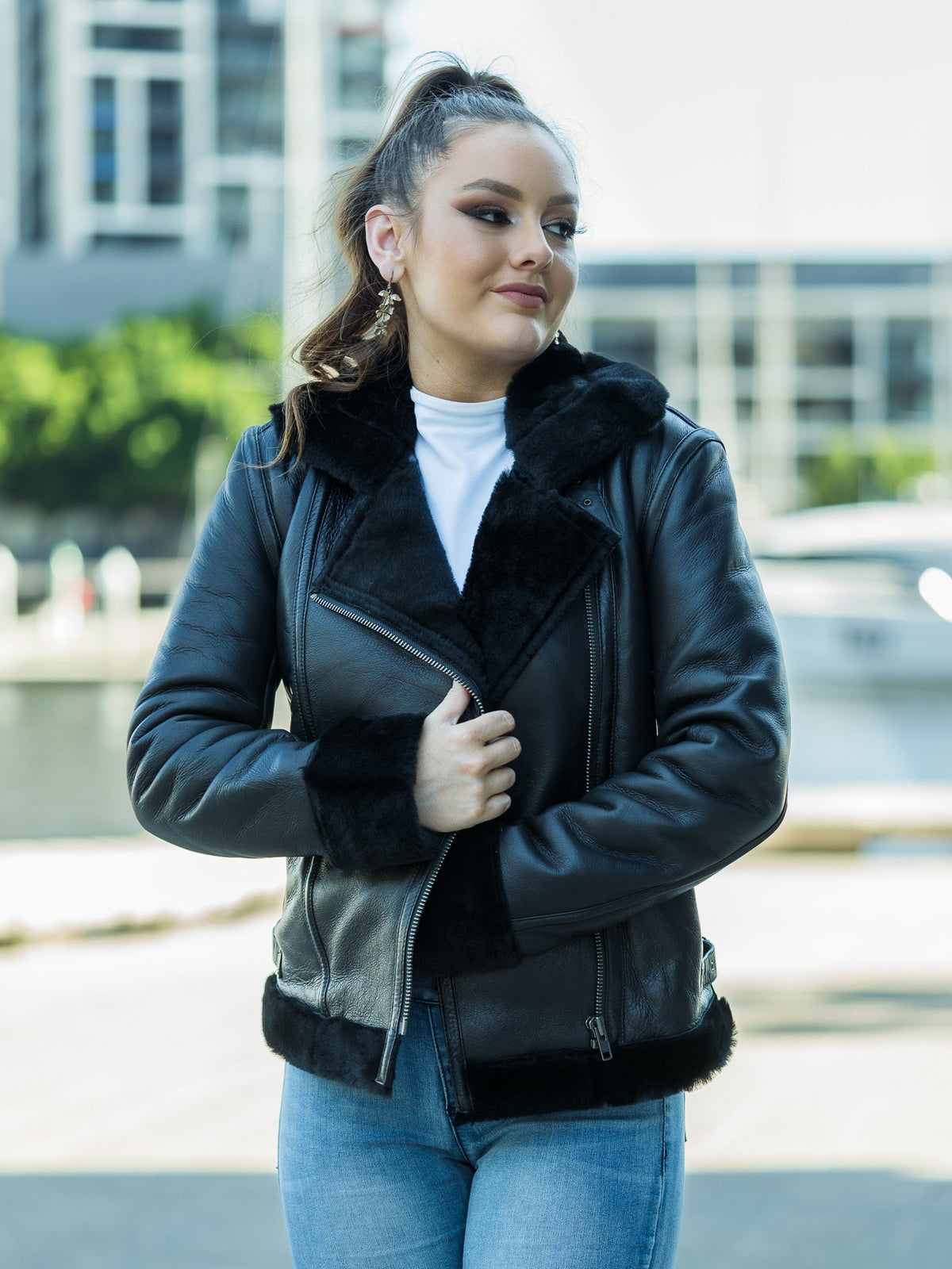 June Black Sheepskin Jacket