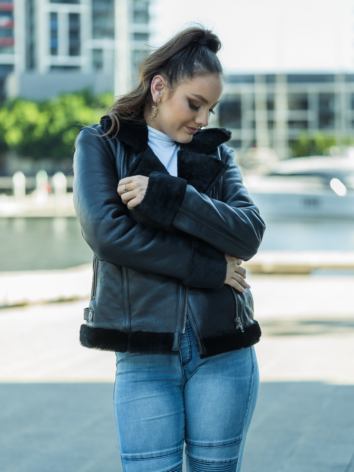 June Black Sheepskin Jacket
