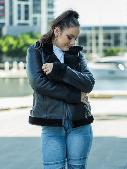 June Black Sheepskin Jacket