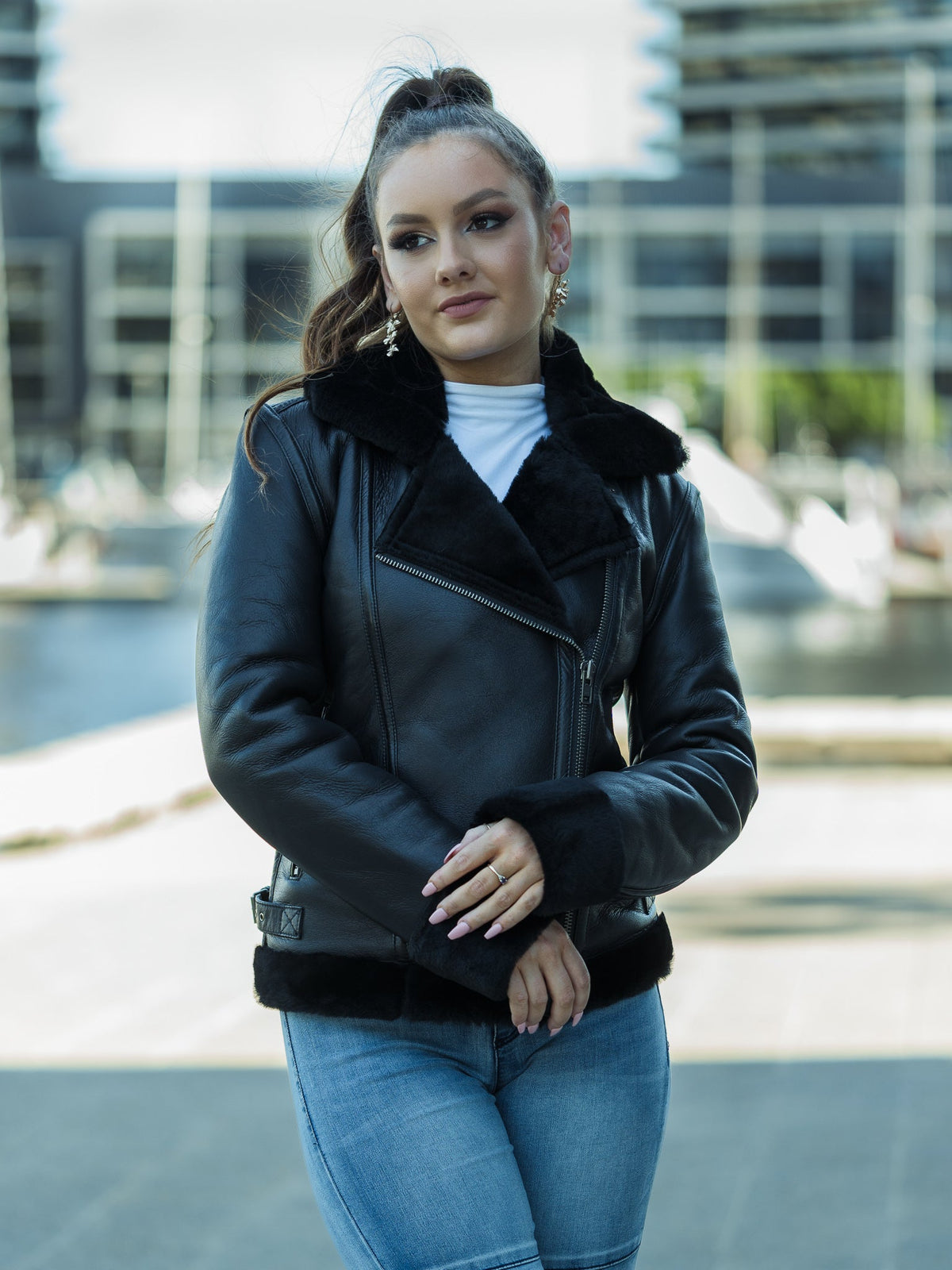 June Black Sheepskin Jacket