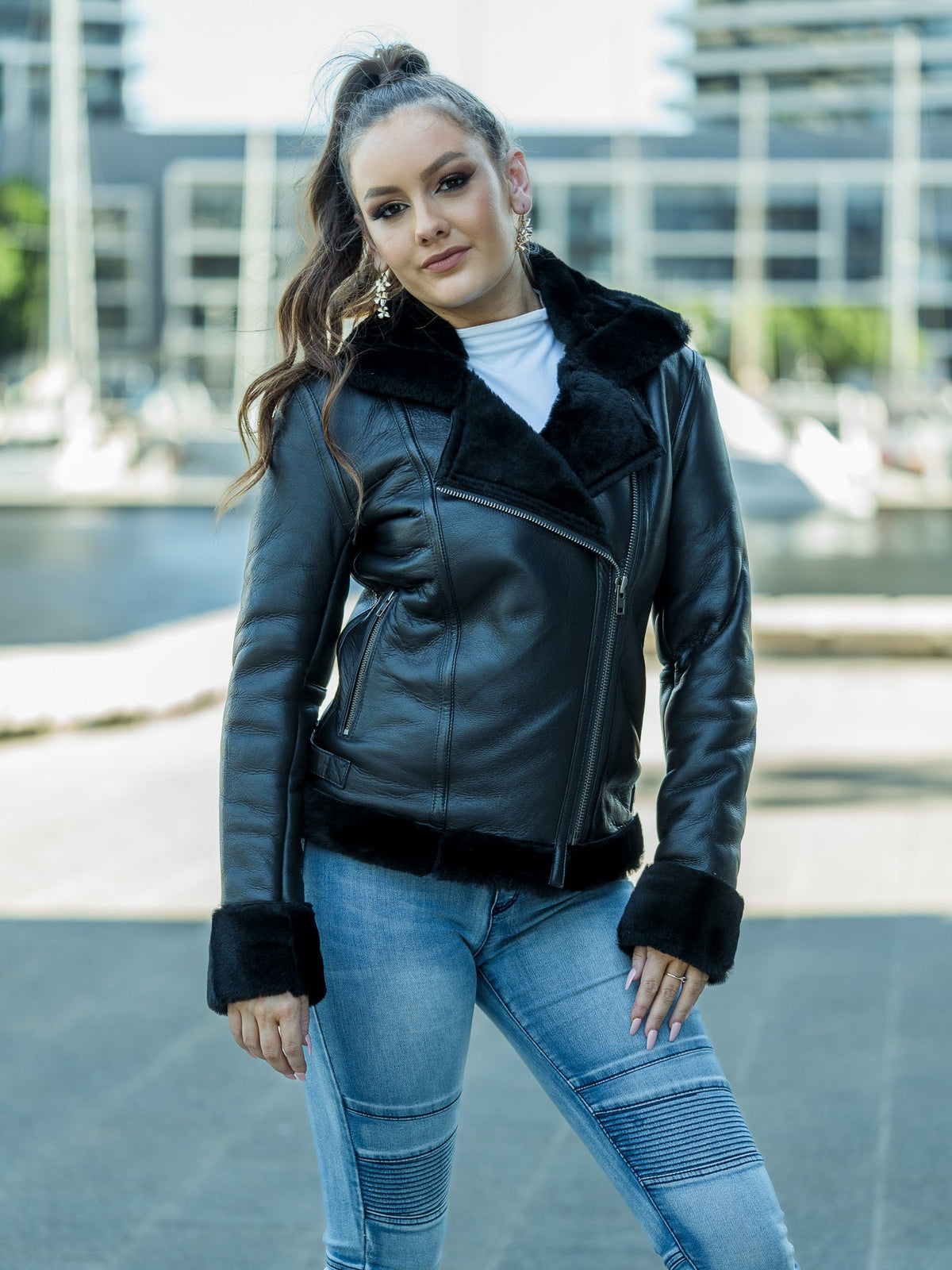 June Black Sheepskin Jacket
