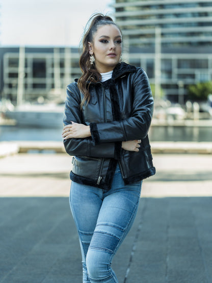 Edna Black Sheepskin Leather Jacket