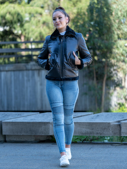 Edna Black Sheepskin Leather Jacket