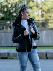 Zandy Black Hooded Sheepskin Jacket
