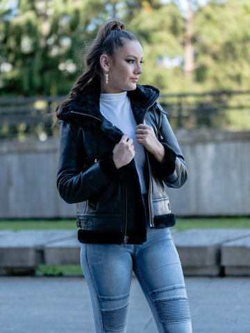 Zandy Black Hooded Sheepskin Jacket