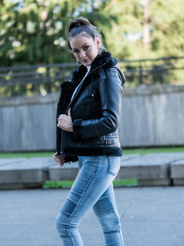 Zandy Black Hooded Sheepskin Jacket