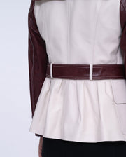 White-red Double-breasted Leather Trench Coat