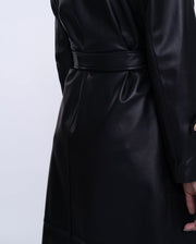 Black Double-breasted Long Leather Trench Coat