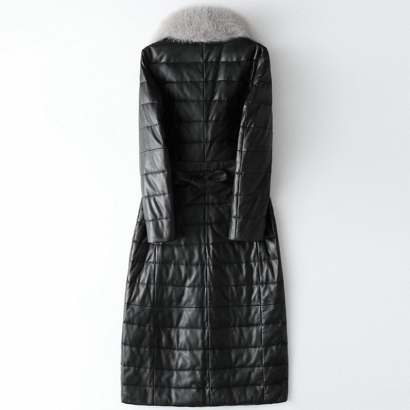 Genuine Sheepskin Leather Suede Coat Duck Down Lingning Fox Fur Collar
