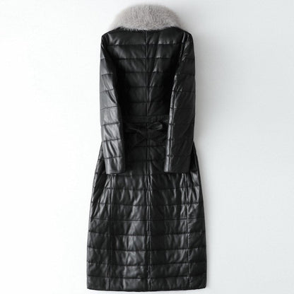 Genuine Sheepskin Leather Suede Coat Duck Down Lingning Fox Fur Collar