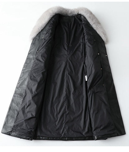 Genuine Sheepskin Leather Suede Coat Duck Down Lingning Fox Fur Collar