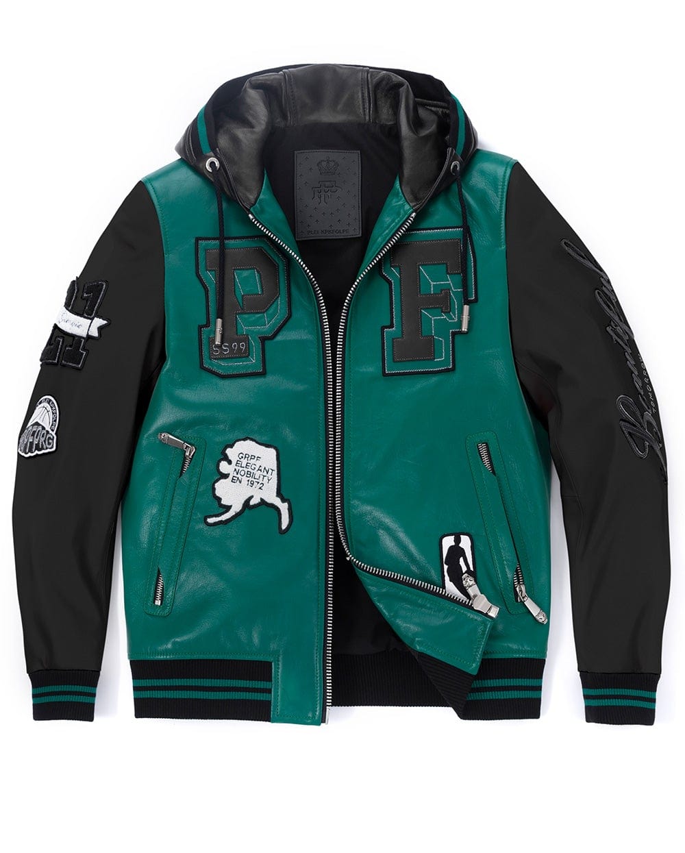Hooded Splicing Designed Lambskin Leather Bomber Jacket