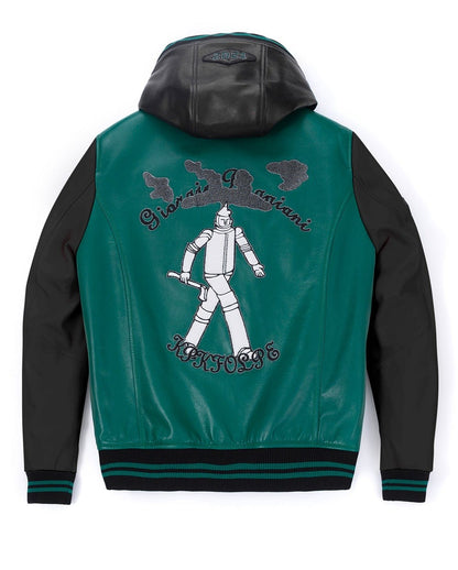 Hooded Splicing Designed Lambskin Leather Bomber Jacket