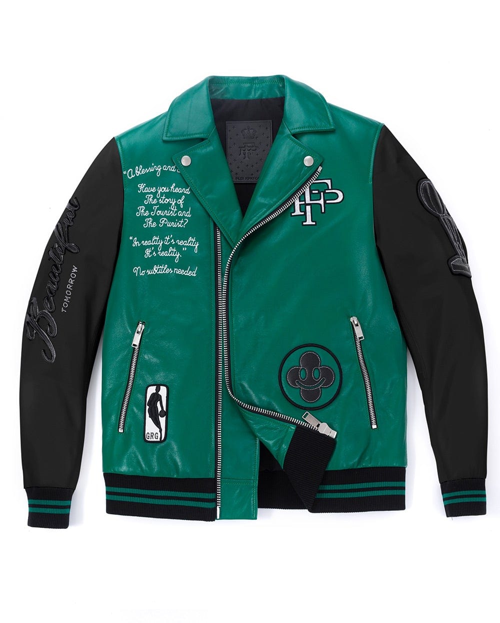 Lambskin Logo Embroidery Patched Genuine Leather Moto Biker Jacket