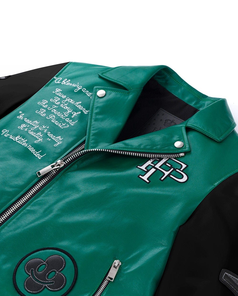Lambskin Logo Embroidery Patched Genuine Leather Moto Biker Jacket