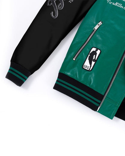 Lambskin Logo Embroidery Patched Genuine Leather Moto Biker Jacket