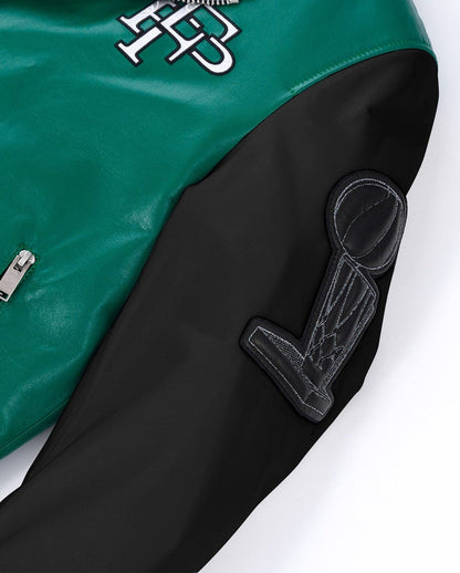 Lambskin Logo Embroidery Patched Genuine Leather Moto Biker Jacket