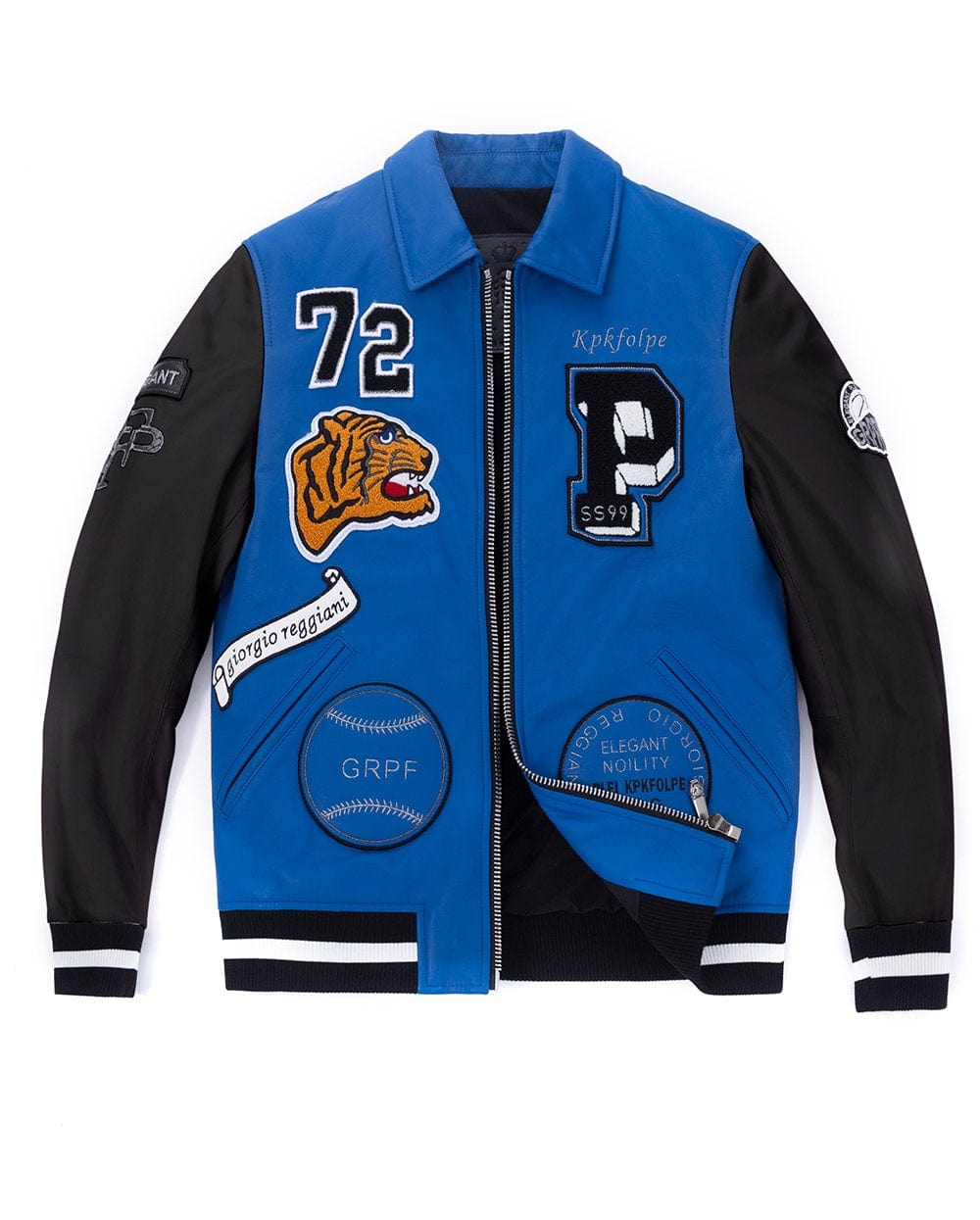 Lambskin Embroidery Pattern Patched Leather Letterman Varsity Bomber Jacket