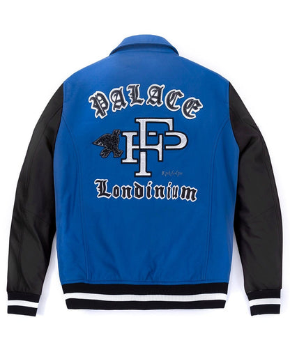 Lambskin Embroidery Pattern Patched Leather Letterman Varsity Bomber Jacket