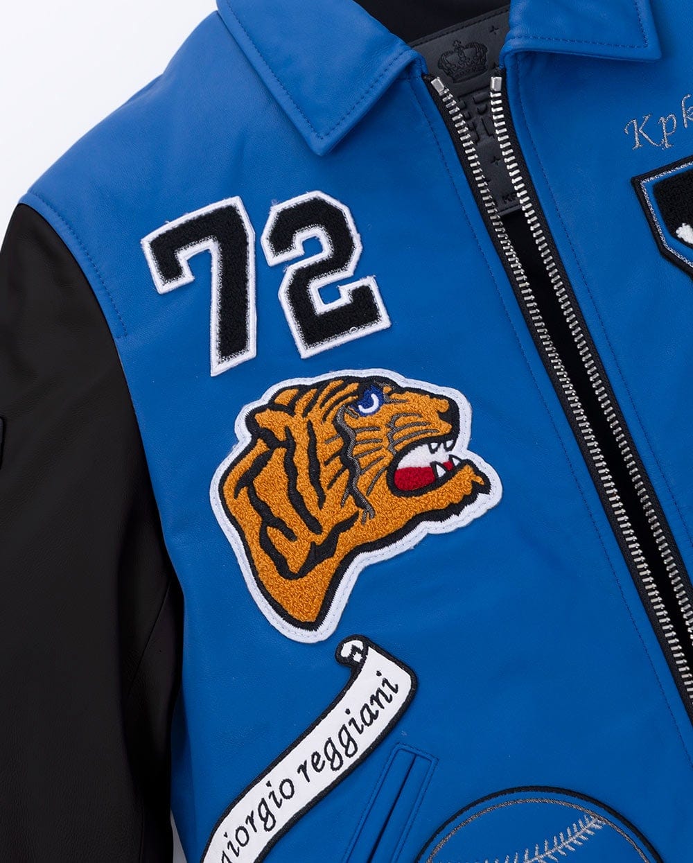 Lambskin Embroidery Pattern Patched Leather Letterman Varsity Bomber Jacket