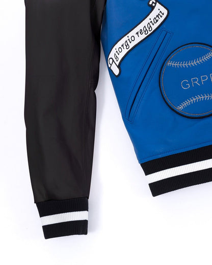 Lambskin Embroidery Pattern Patched Leather Letterman Varsity Bomber Jacket