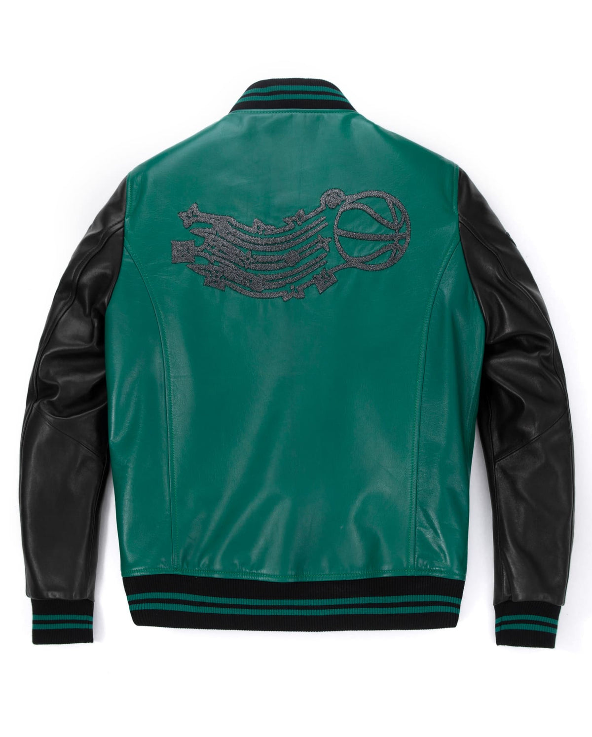 Lambskin Splicing Embroidery Leather Letterman Varsity Bomber Jacket