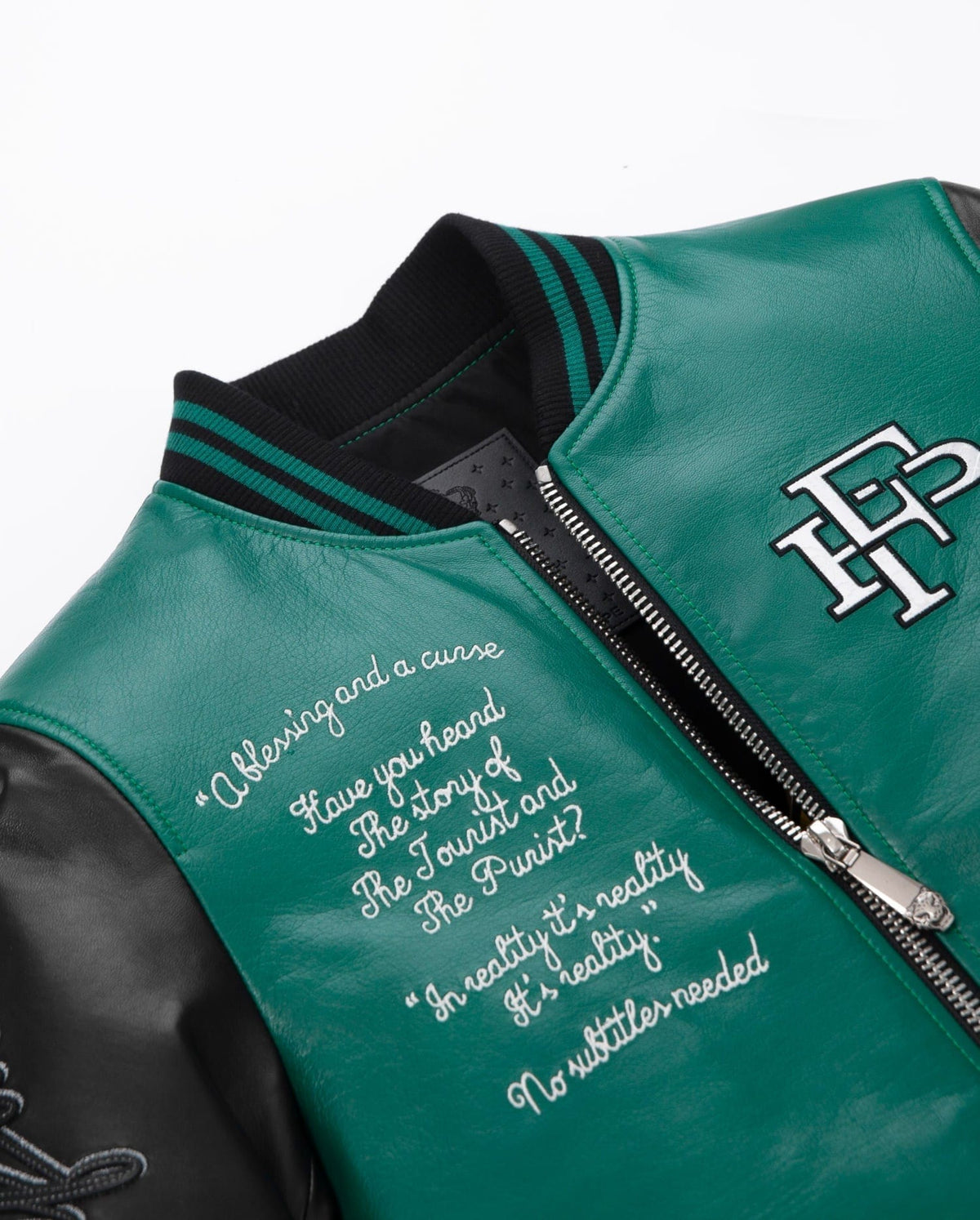 Lambskin Splicing Embroidery Leather Letterman Varsity Bomber Jacket