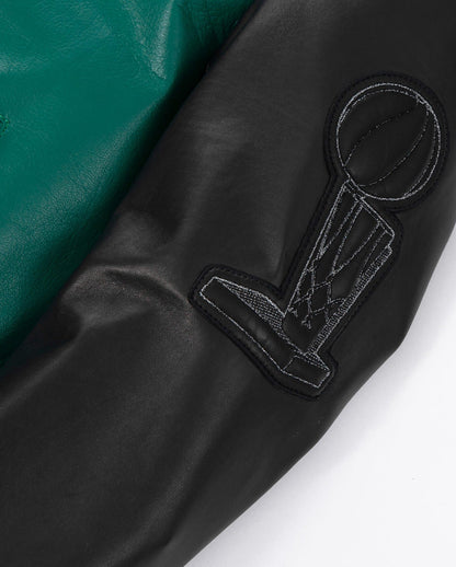 Lambskin Splicing Embroidery Leather Letterman Varsity Bomber Jacket