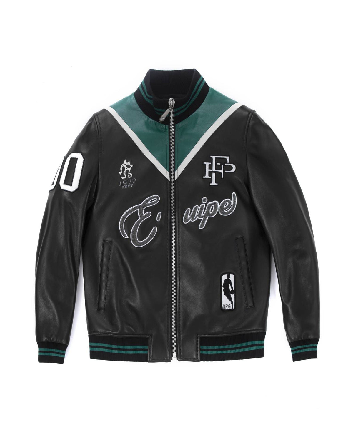 Lambskin Color Splicing Pattern Patched Leather Bomber Jacket